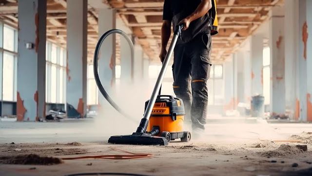 After construction cleaning service removing debris and dust